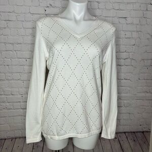 Tommy Hilfiger Winter White Sweater with Gold Beaded Design Size L